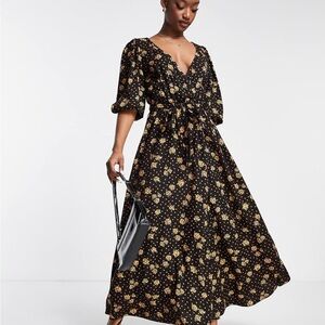 NWT ASOS DESIGN wrap front midi dress in floral and spot print Cottagecore